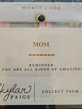 MOM Morse Code Beaded Bracelet - Pink and Silver